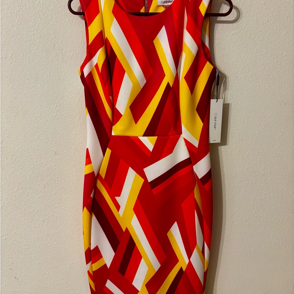 Calvin Klein Red And Yellow Geometric Mini Dress